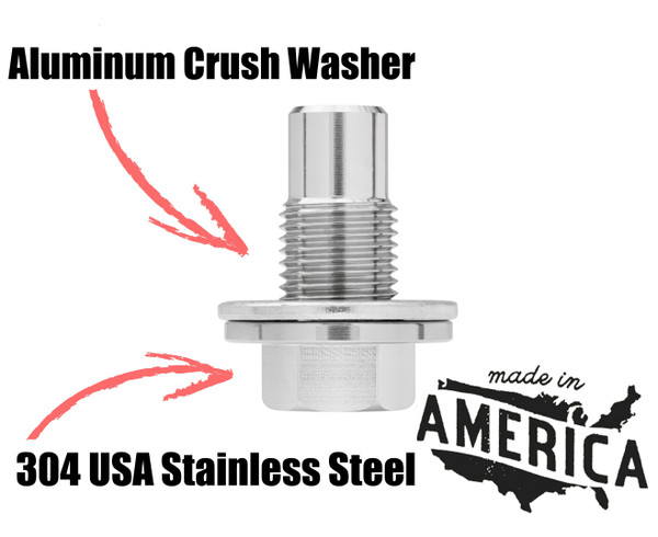 Votex oil drain plugs are Made In America using premium 304 stainless steel. Comes with an aluminum crush washer.